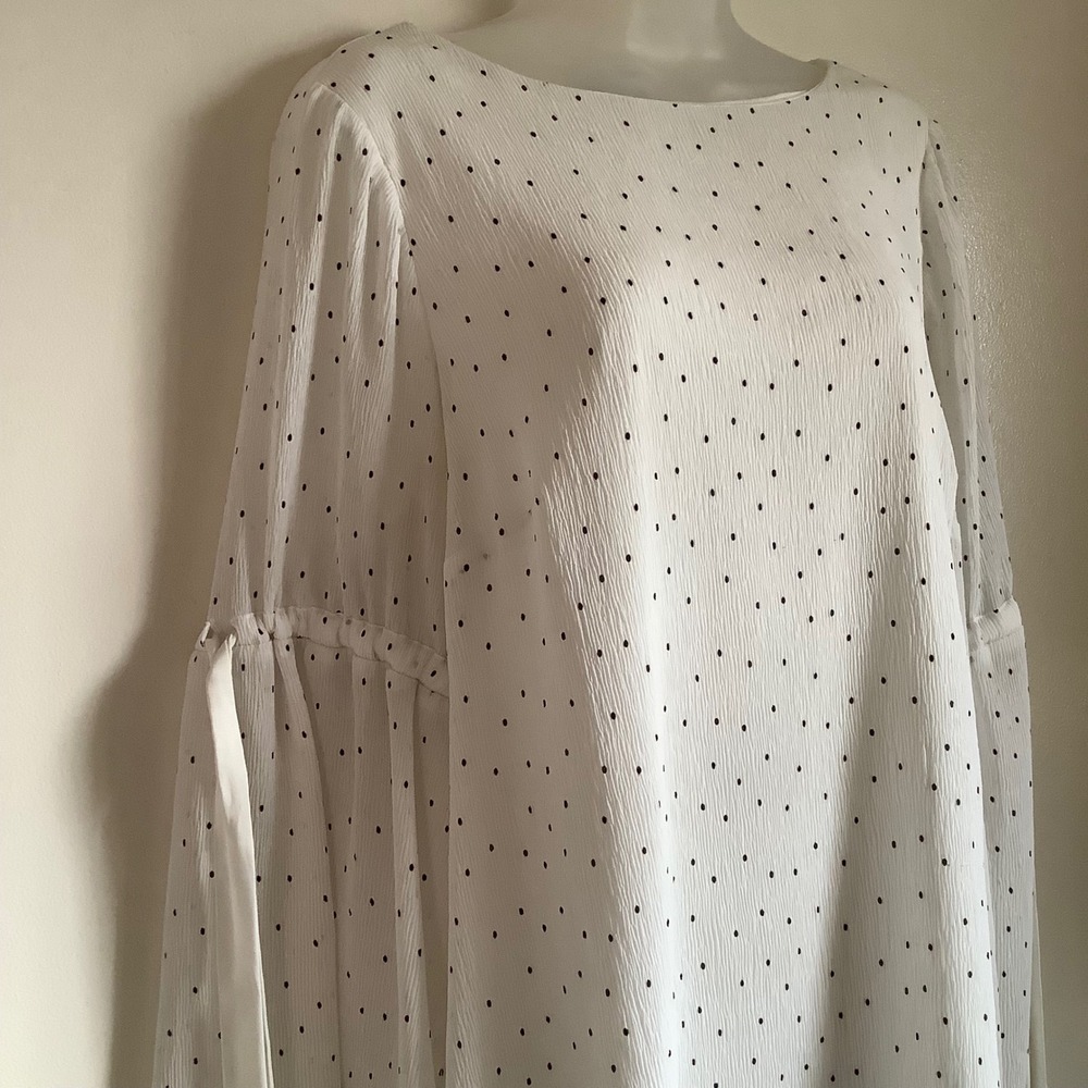 Lane‎ Bryant Womens White Polka Dot Bell Sleeve Tie Cuff Blouse Top 14/16